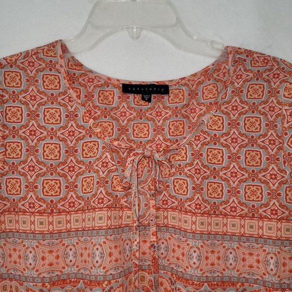 Sanctuary Top Womens S Paisley Medallion Boho Short Sleeve Peasant Blouse - Picture 2 of 7